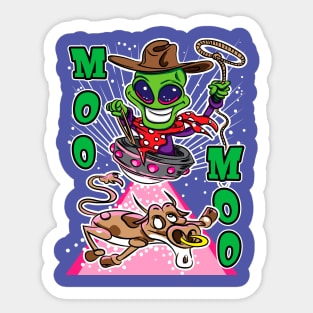 Moo Moo Alien Abduction Cow Sticker